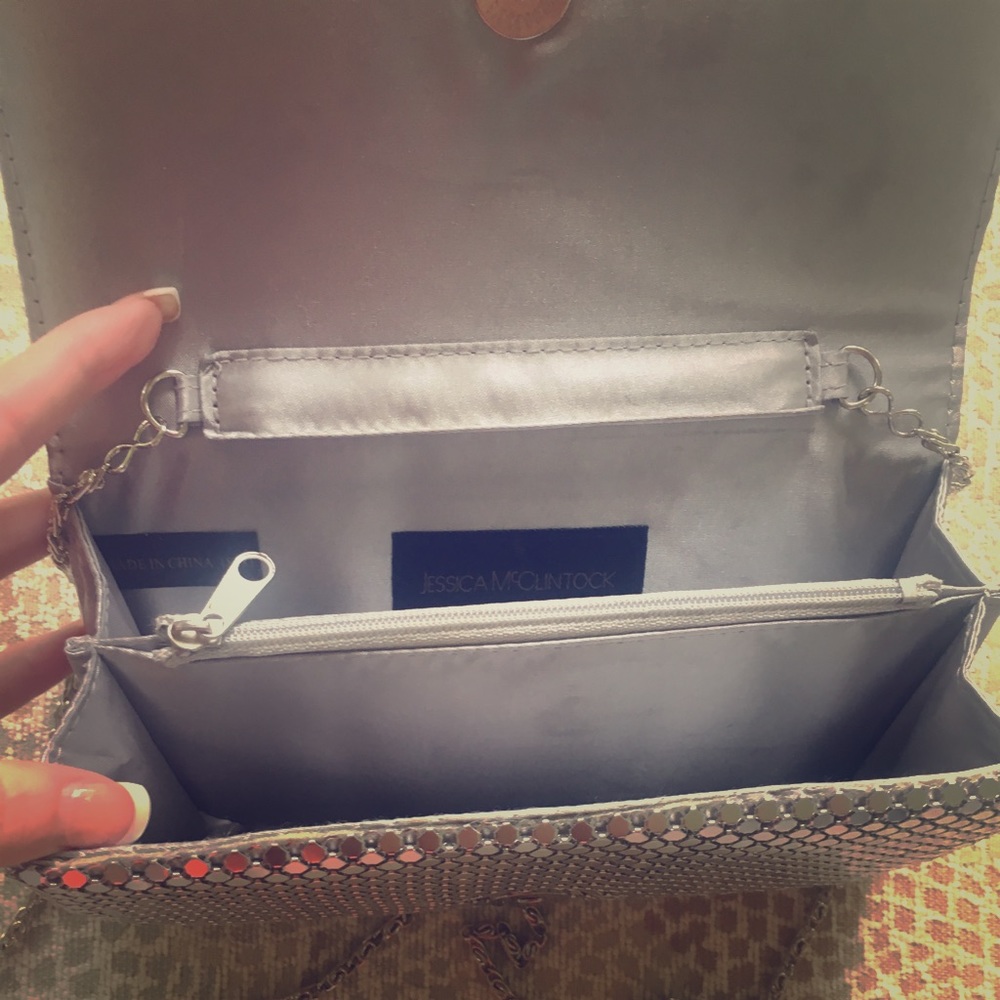 Jessica McClintock silver sequins clutch